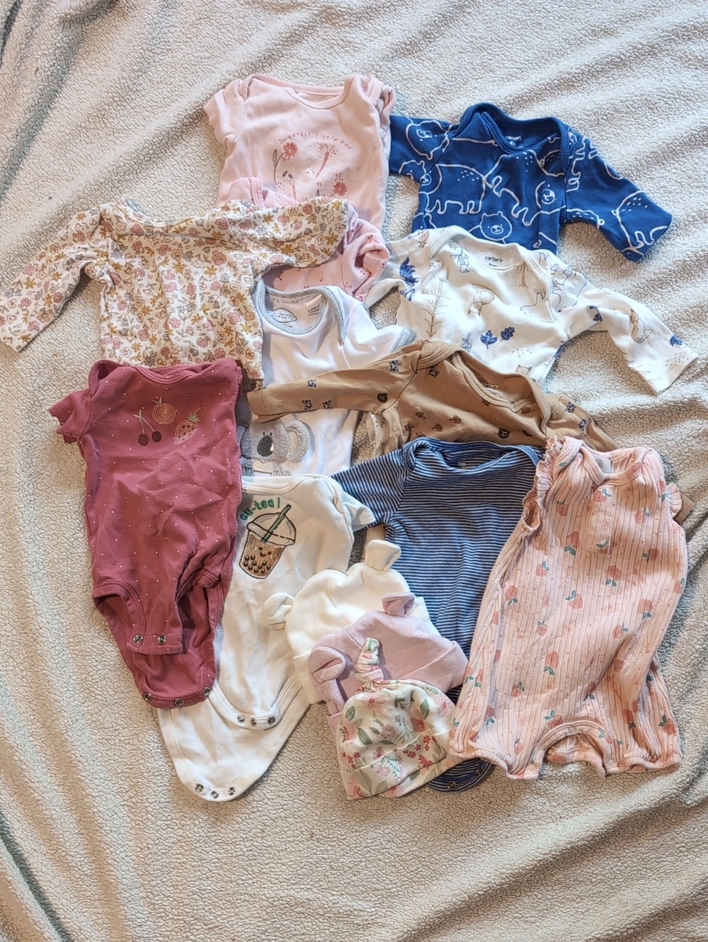 Mixed Baby One-Piece Bundle - Pink, Blue, White, Brown, Floral Sized 0-3 Months